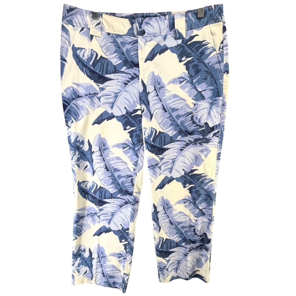Tommy Bahama Cropped Ankle‎ Jeans Pants 10 Blue Tropical Palm Leaf Resort Travel